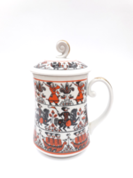 Orosz porcelán fedeles bögre - sörös korsó történelmi mintákkal