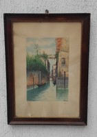 Velence akvarell festmény, víz Szignàlt régi darab!