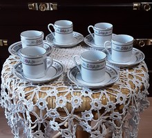 Retro Chinese porcelain, 6-person mocha, coffee set, gilded border floral pattern, scratch-free