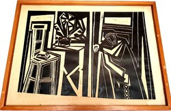 Lajos Kassák (1887 - 1967) - linocut + poem + signature + 1/1 for the Hungarian National Gallery