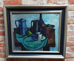 Urbán György festmény "Asztali csendélet" , olaj - farost 1964