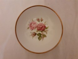 Rózsás porcelán tányér, mogyorós tál, jelzett KAISER, arany szegéllyel 100 Ft-ról