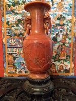 Antik kínai elefántfejes zsírkő váza 