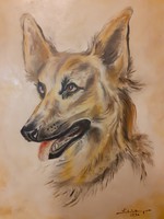 Csodálatos, kutya festmény, olaj, vászon 40x50, 1976, ismeretlen festő, olajfestmény