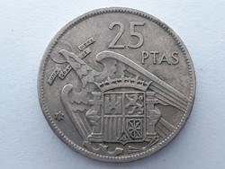 Spanyol 25 Pezeta 1957 érme (69 a csillagban) - Spanyolország 25 Pesetas külföldi pénzérme