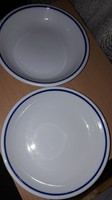 Zsolnay porcelán, menzás, kék csíkos, főzelékes, kocsonyás tányér