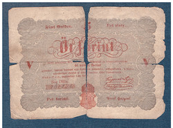 5 Forint 1848 Kossuth Bankó szakadt állapotban