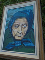 Idős néni  portréja olajfestmény 1963 szignóval m 52 x 38,5 cm  MAGYAR FALUSI ÉLETBŐL MERÍTVE