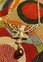 Szecessziós jellegű különleges színű gyöngyös ezüst collier/nyaklánc