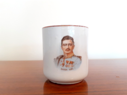 Antik porcelán bögre IV. Károly motívumos Kaiser Karl csésze