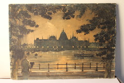 Antik festmény, Parlament, grafika, gouache, jelzett