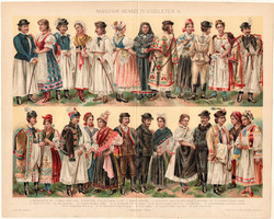 Magyar nemzeti viseletek II., 1896, színes nyomat, eredeti, magyar nyelvű, viselet, sokác, rábaközi