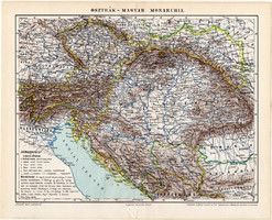 Osztrák - Magyar Monarchia térkép 1897 (3), eredeti, Pallas, régi, Homolka József, Magyarország