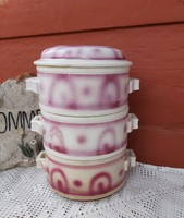 Rare Granite Food Container 3-piece + lid, nostalgic, rustic antique