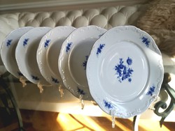 Kék - fehér rózsás porcelán desszertes tányérok 5 db