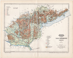 Zala vármegye térkép 1897 (12), lexikon melléklet, Gönczy Pál, 23 x 29 cm, megye, Posner Károly
