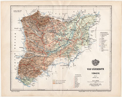 Vas vármegye térkép 1897 (12), lexikon melléklet, Gönczy Pál, 23 x 29 cm, megye, Posner Károly