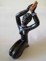 Izsépy - art- deco térdeplő, fekete női akt dobbal, hibátlan, 24 cm