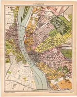 Budapest térkép 1894 (4), eredeti, Pallas, Posner Károly, Magyarország, Buda, Pest, Duna, Tabán
