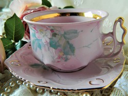 Rózsaszín H&C kézzel festett teás szett, csésze és alj