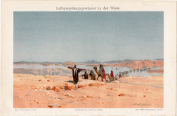 Délibáb, színes nyomat 1898, német nyelvű, eredeti, sivatag, Afrika, pusztaság, káprázat, régi