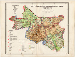 Fejér, Győr, Moson és Pozsony, Komárom és Esztergom, Veszprém vármegye térkép 1935 (1), Révai, megye