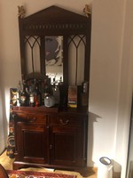 Neobarokk tömörfa előszoba szekrény, tükörrel
