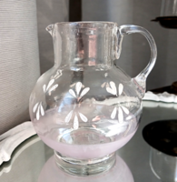 Antik szakított aljú kis üveg kancsó rózsaszín 11cm