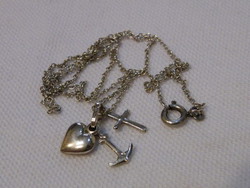 KK915 925 Ezüst nyaklánc horgony szív és kereszt medállal