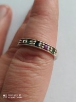 Ezüst gyűrű rubin, zafír és smaragd köves