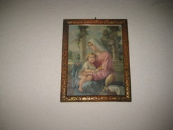 Mária a kis Jézussal  , szentkép , faragott kerettel  ,20x 26 cm  + keret