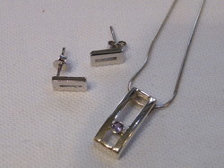 KK914 ametiszt köves ezüst nyaklánc és fülbevaló szett 925