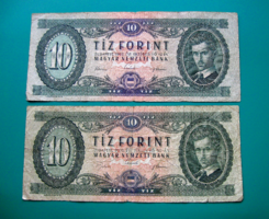 10 forintos bankjegy - 2 db - 1962 - A965 ​ & 1969 - A891