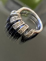Antik ezüst gyűrű Markazit kövekkel