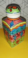 Porcelán színes, tavaszi mintás teafűtartó doboz