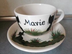 Fekete macskás Marie feliratos kávés szett