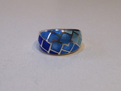 KK944 Csodaszép kék tűzzománc ezüst gyűrű  fémjelzett 925