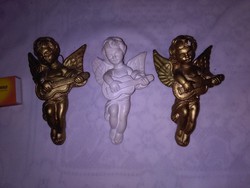 Három darab gipsz angyal, putto - falidísz - együtt