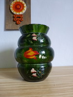 Régi,zöld,szatmárnémeti bugyros üveg váza