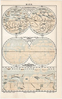 Mars térkép 1906, német nyelvű, litográfia, eredeti, csillagászat, bolygó, felszín, Naprendszer