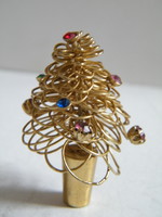 Mini fém, réz gyöngyökkel díszített karácsonyfa dísztárgy