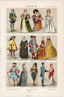Divat, öltözködés, ruha III., litográfia 1905, eredeti, német, viselet kosztüm, XVII., XVIII. század