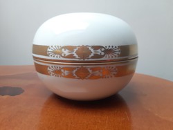 Gyönyörű artdeco arany övvel díszített fedeles Herendi porcelán bonbonier