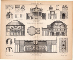 Építészet V. (etruszk és római), egy színű nyomat 1888, német nyelvű, eredeti, Itália, Róma, épület