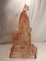 33 Cm antique cast glass holy statue candlestick altar glued to holy relic