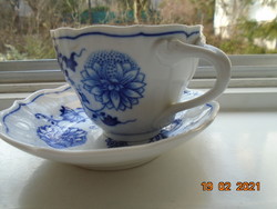 Kézzel festett Meisseni Kék Hagyma mintás teás csésze alátét tálkával