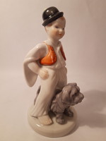 Herendi Lőrincz István Fiú puli kutyával porcelán figura