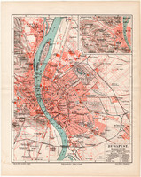 Budapest térkép 1893, német nyelvű, eredeti, Magyarország, főváros, Meyers lexikon, Buda, Pest