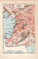 Triest térkép 1908, színes, német nyelvű, Meyers, Trieszt, kikötő, Olaszország, észak