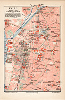 Kairó térkép 1906, német nyelvű, Meyers lexikon, Afrika, Egyiptom, főváros, színes